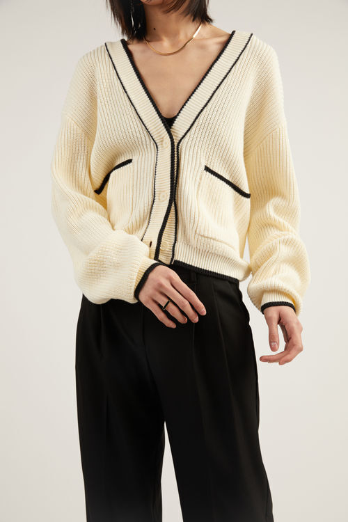 CONTRAST TRIM VARSITY CARDIGAN